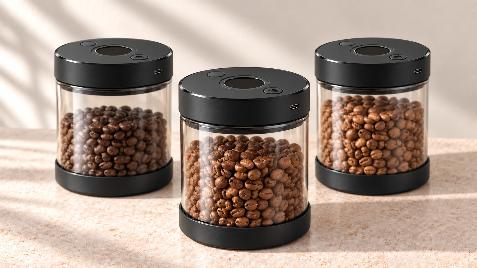 Three Roast Peak jars containing different coffees